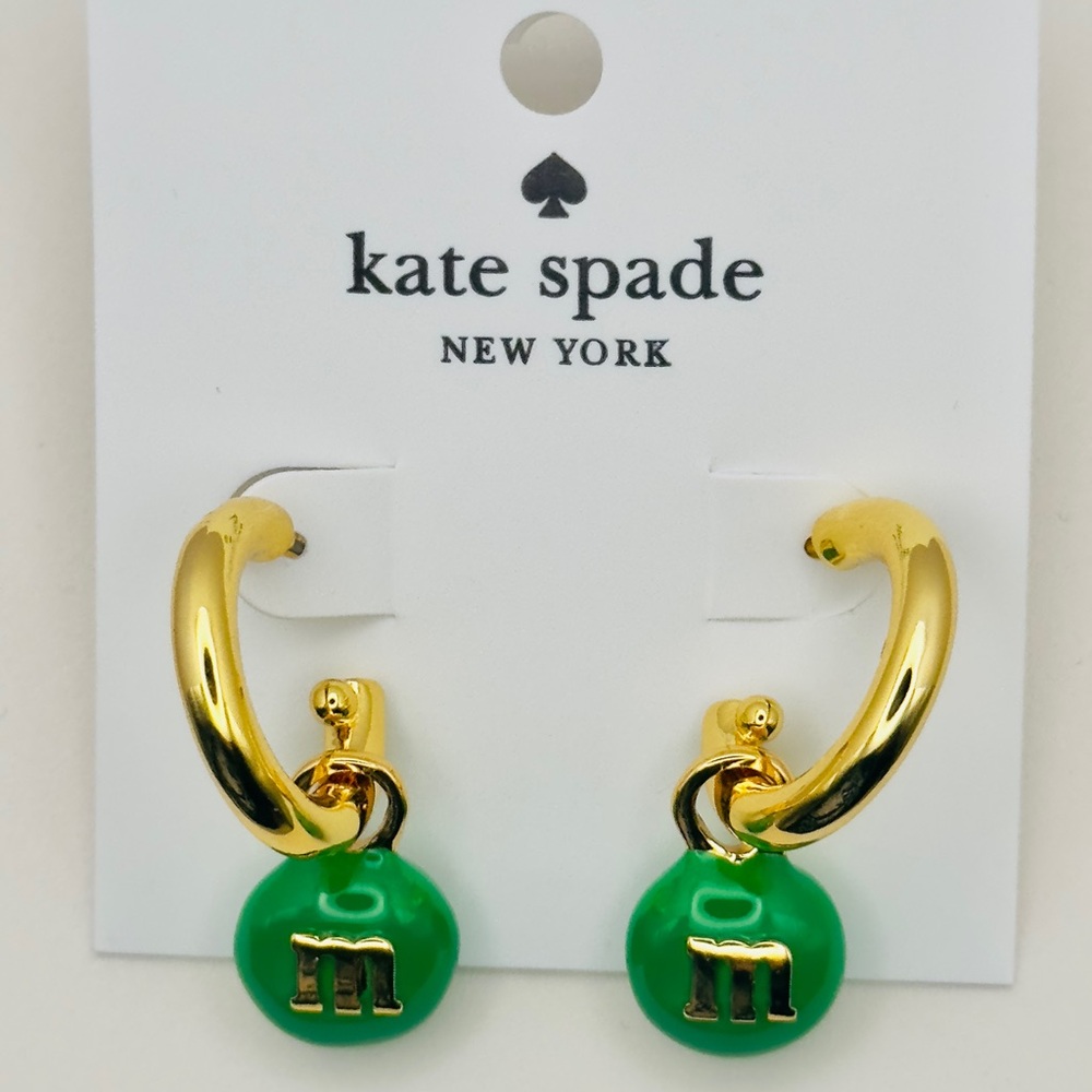 Kate Spade M&M Gold Hoops with Green Charms